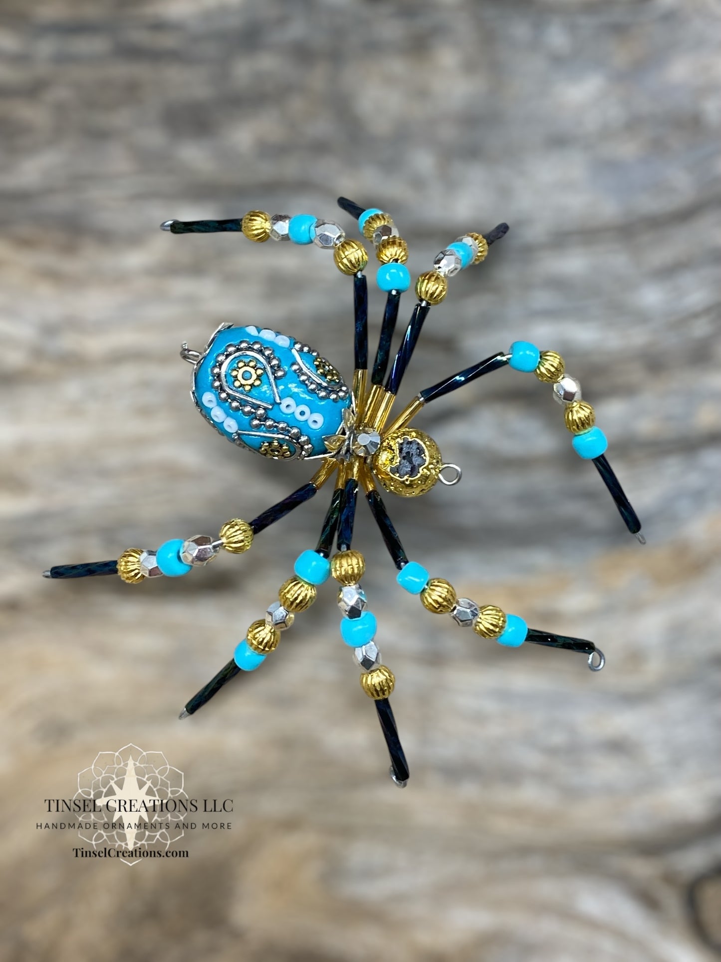 Gold and Aqua Spider Ornament