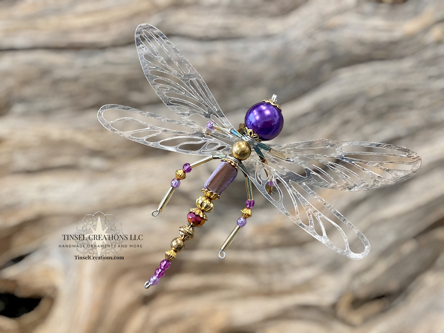 Dragonfly Ornament- Purple with Shell