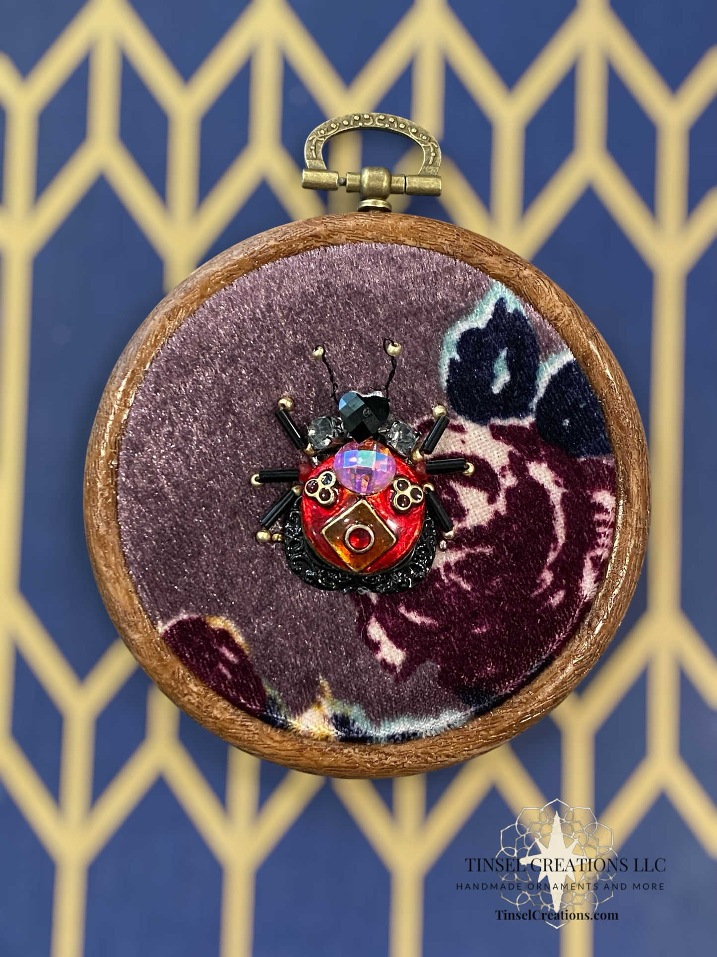 Beaded Embroidered Ladybug in Flowers