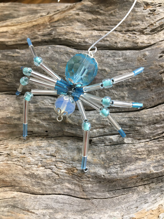Light Blue Spider Ornament with Moonstone Head