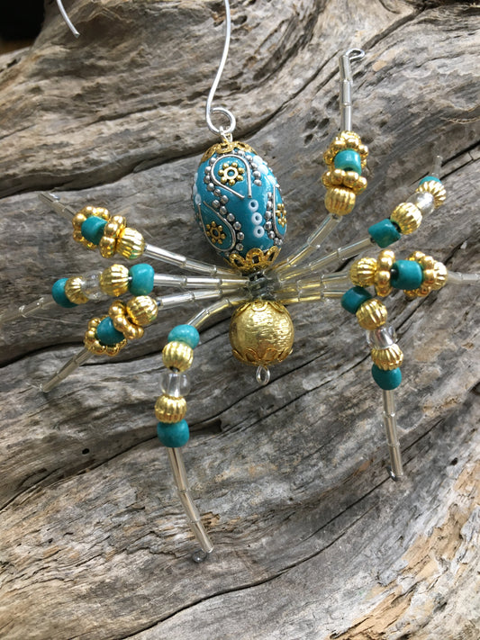 Gold and Aqua Spider Ornament