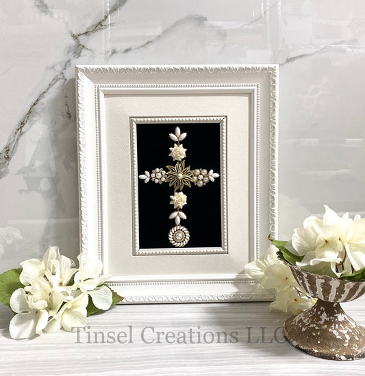 White Cross Framed Jewelry Art