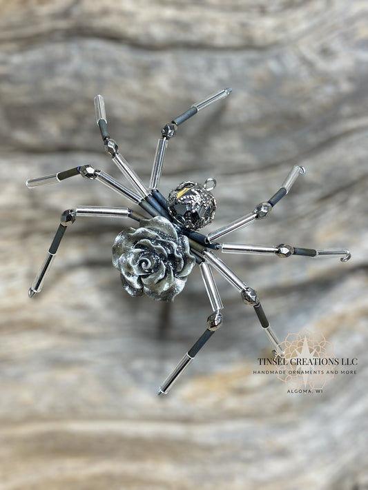 Silver Rose Spider Ornament