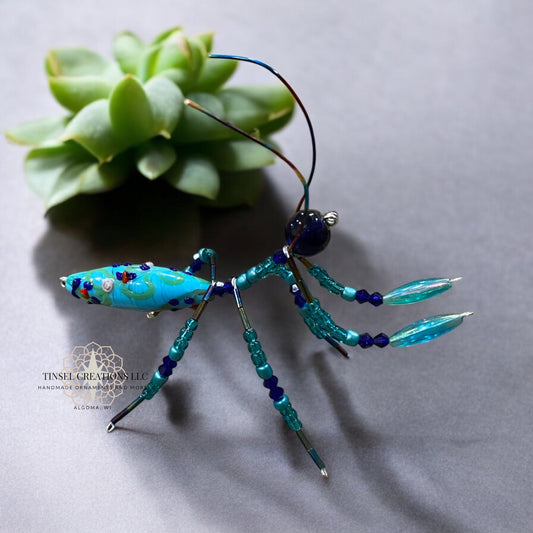 Blue Glass Mantis Ornament