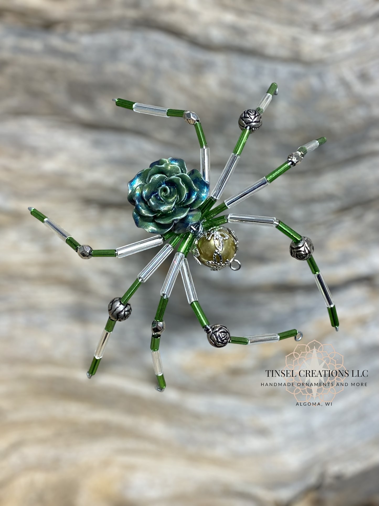 Green Rose Spider Ornament