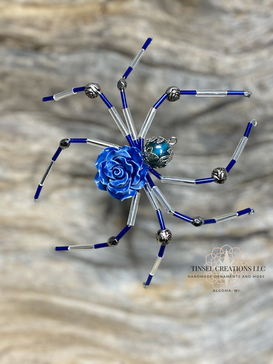 Blue Rose Spider Ornament