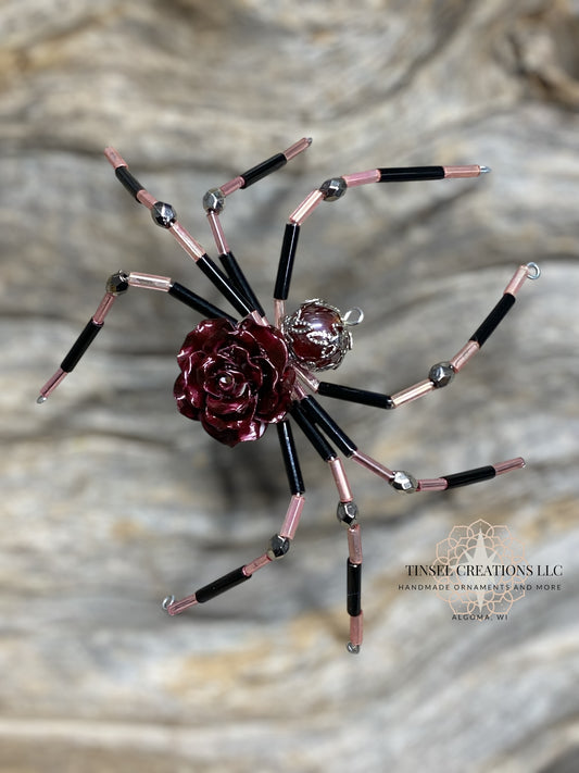 Burgundy Rose Spider Ornament