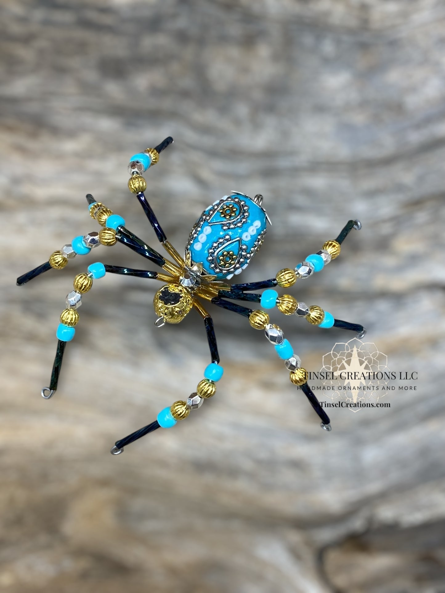 Gold and Aqua Spider Ornament