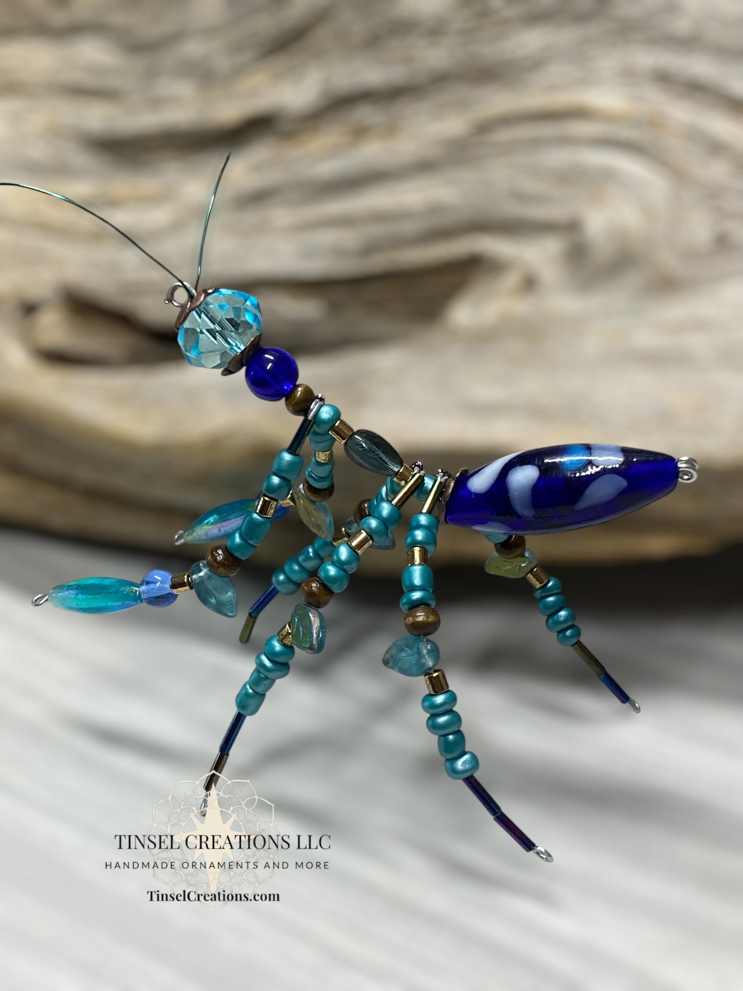 Blue Glass Mantis Ornament
