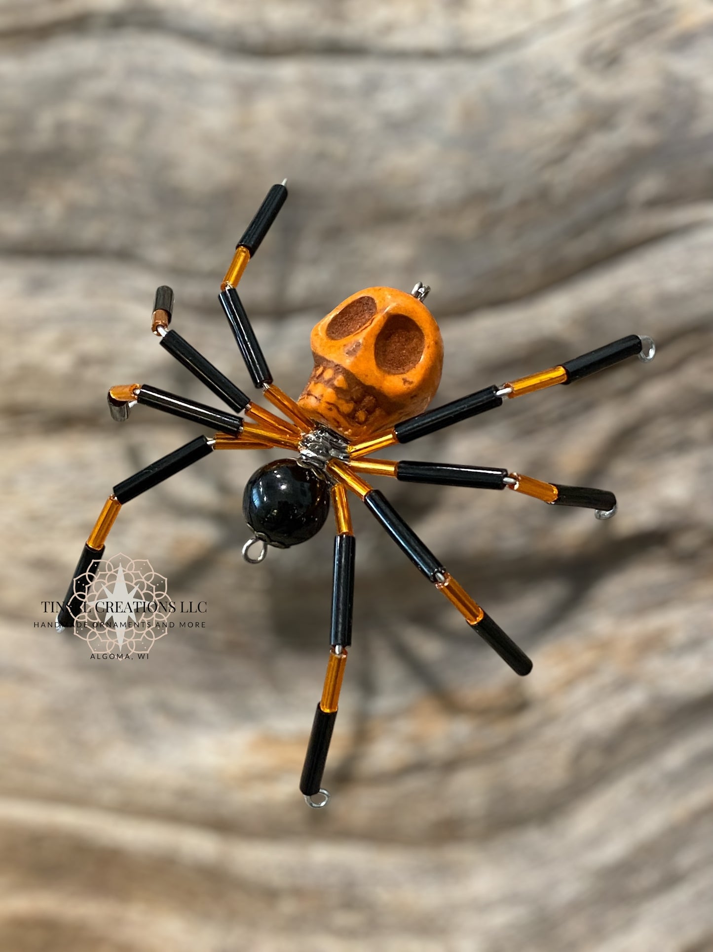 Orange Skull Spider Ornament