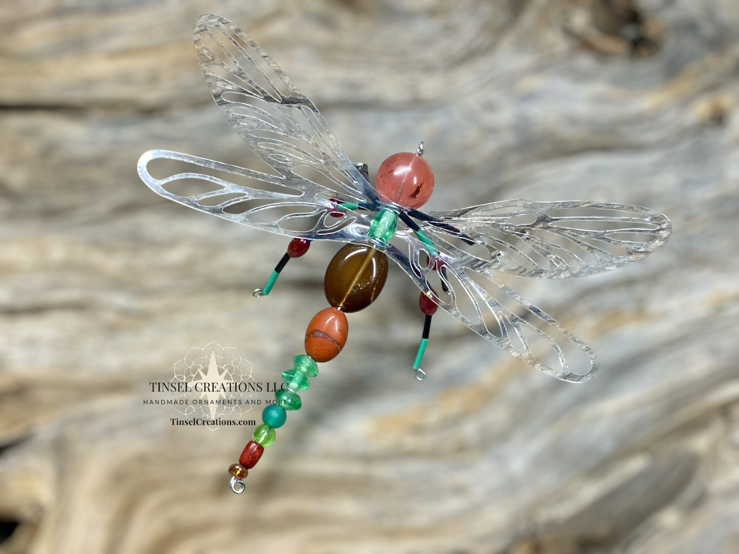 Dragonfly Ornament- Coral & Green