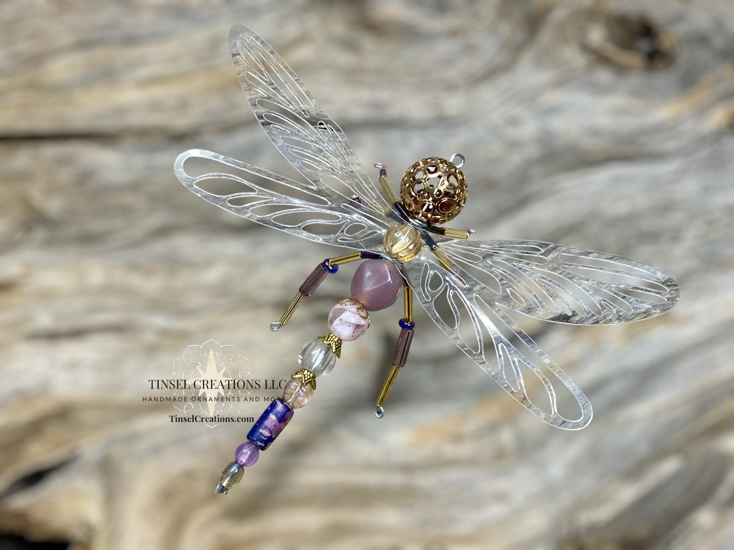 Dragonfly Ornament- Light Purple with Gold