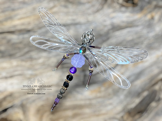 Dragonfly Ornament- Purple Flower Gemstone