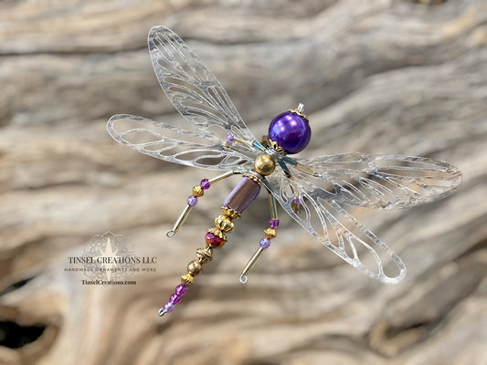 Dragonfly Ornament- Purple with Shell