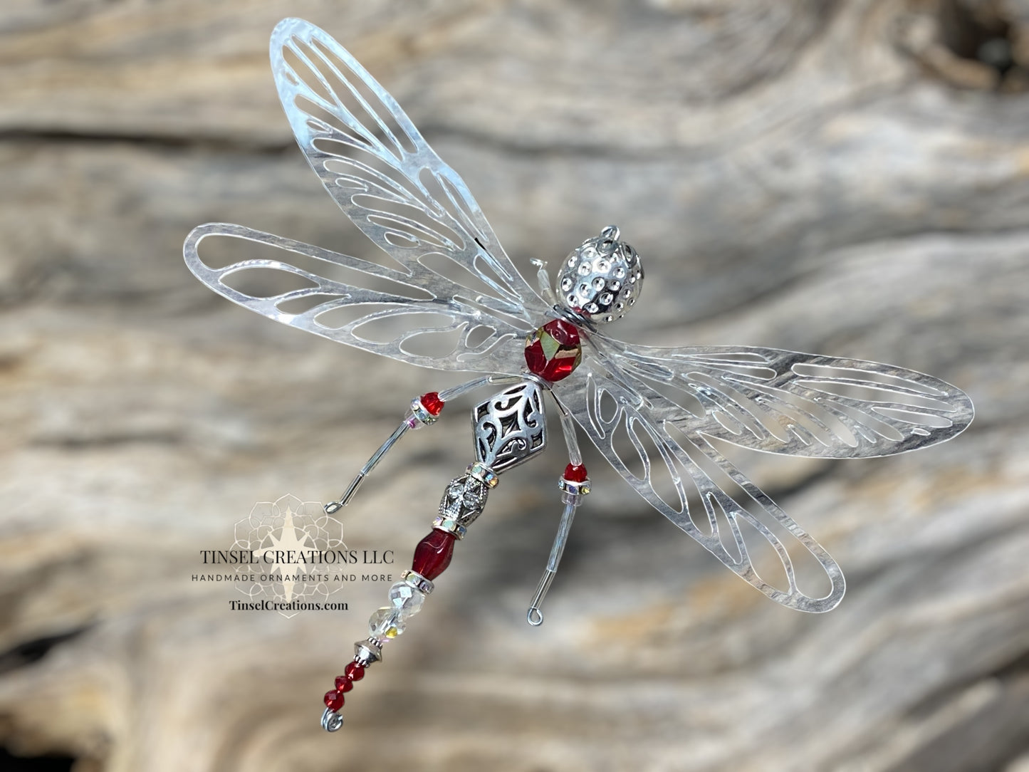 Dragonfly Ornament- Silver & Red