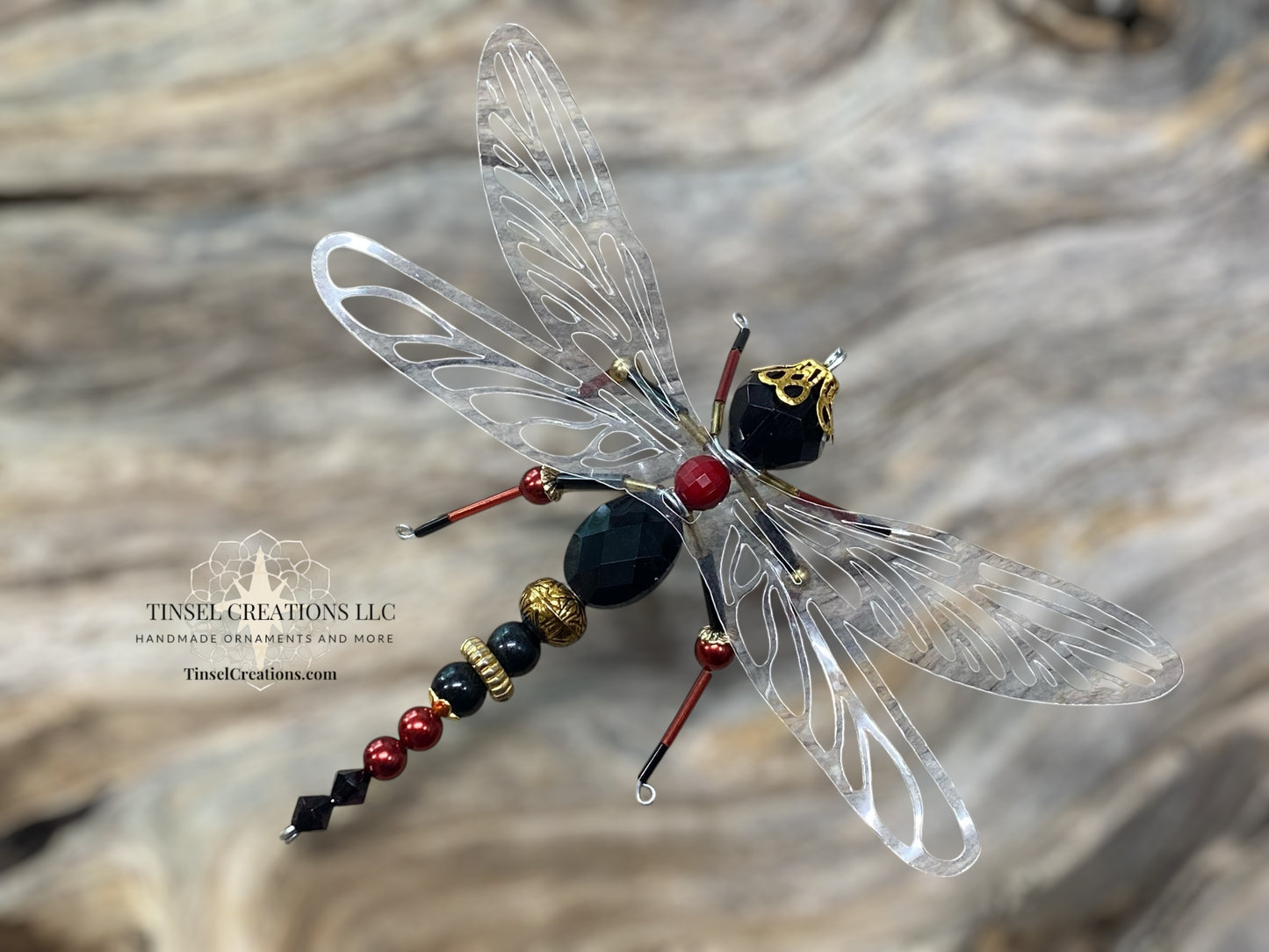 Dragonfly Ornament- Red, Black & Gold