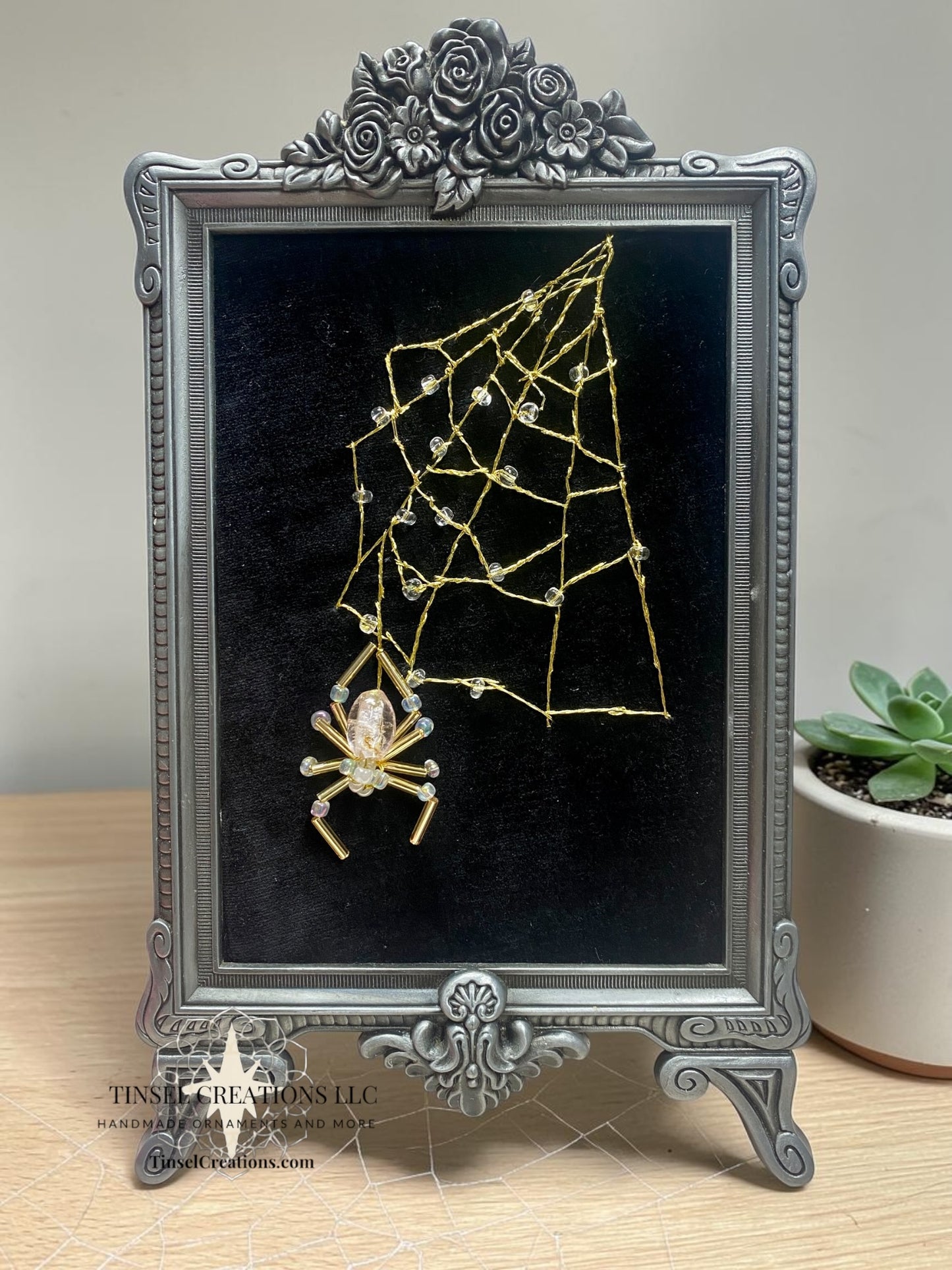 Tinsel Creations Embroidered Web Art Metal Frame
