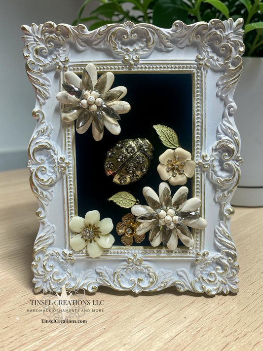 "Ladybug in the Flowers" Framed Jewelry Art