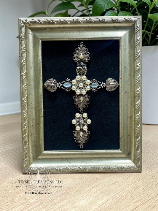 Silver Cross Framed Jewelry Art