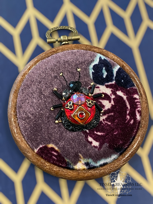 Beaded Embroidered Ladybug in Flowers