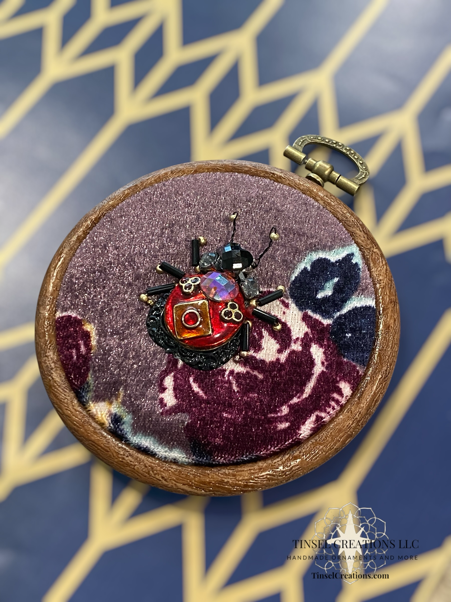 Beaded Embroidered Ladybug in Flowers