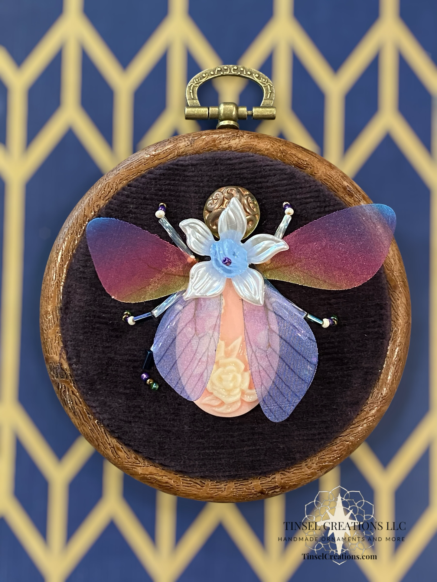 Beaded Embroidered Pink Garden Beetle